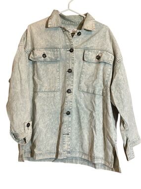 Washed Light blue Denim Jacket - Women's Oversized Button-Up